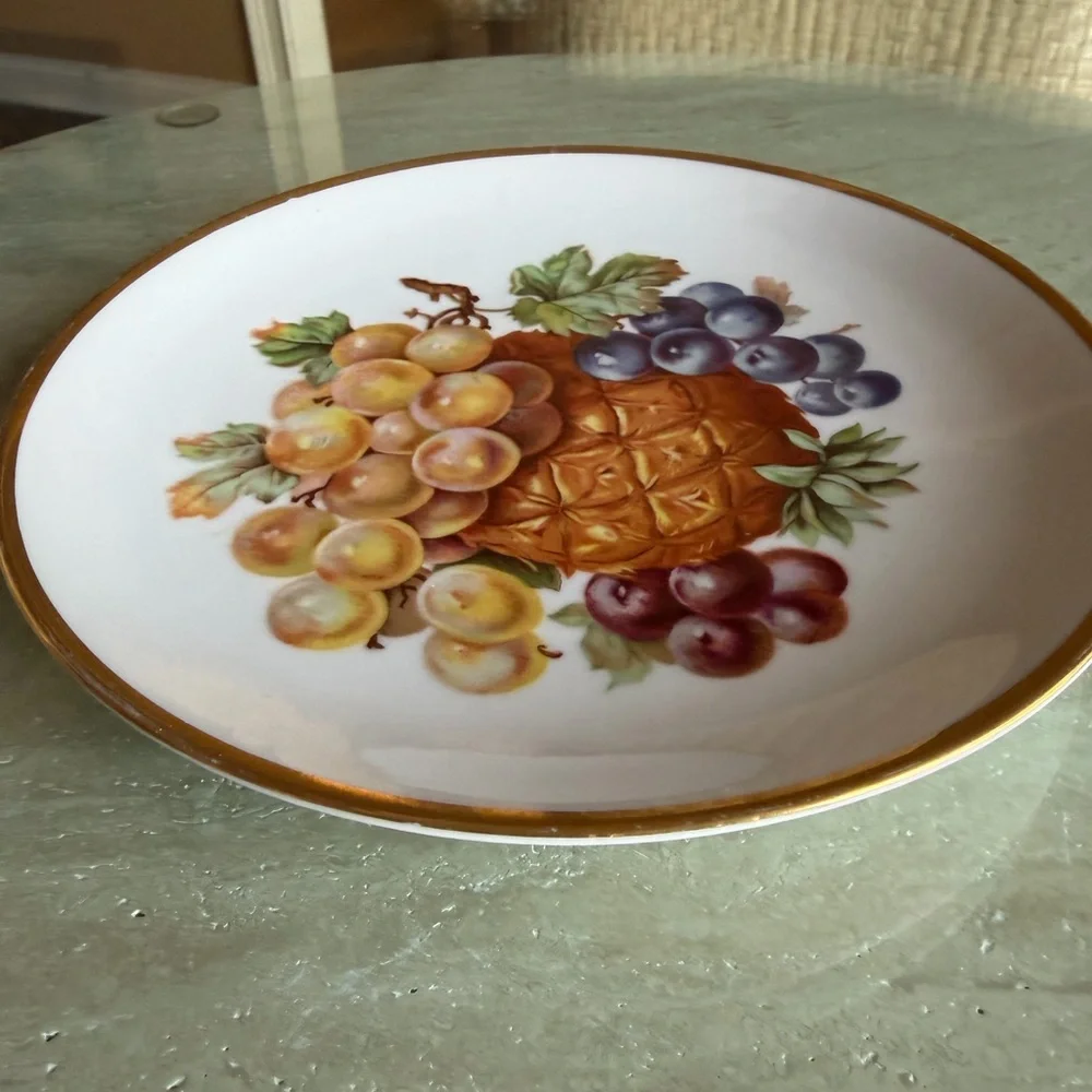 Mitterteich Bavaria Elegant Fruit Design Plate with Gold Rim Germany
